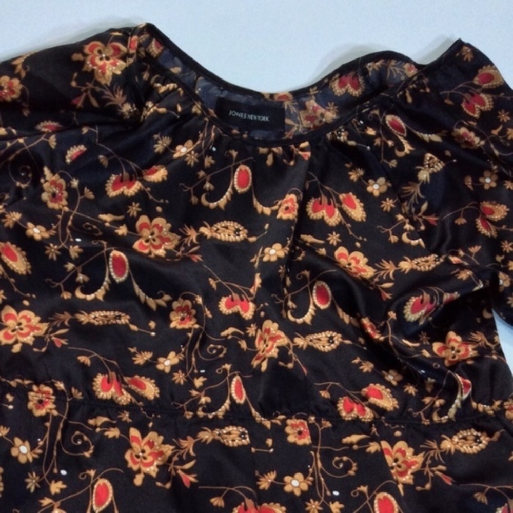 Jones New York | Dress Floral Neutral Black Fall Colors Orange Brown - Picture 5 of 9